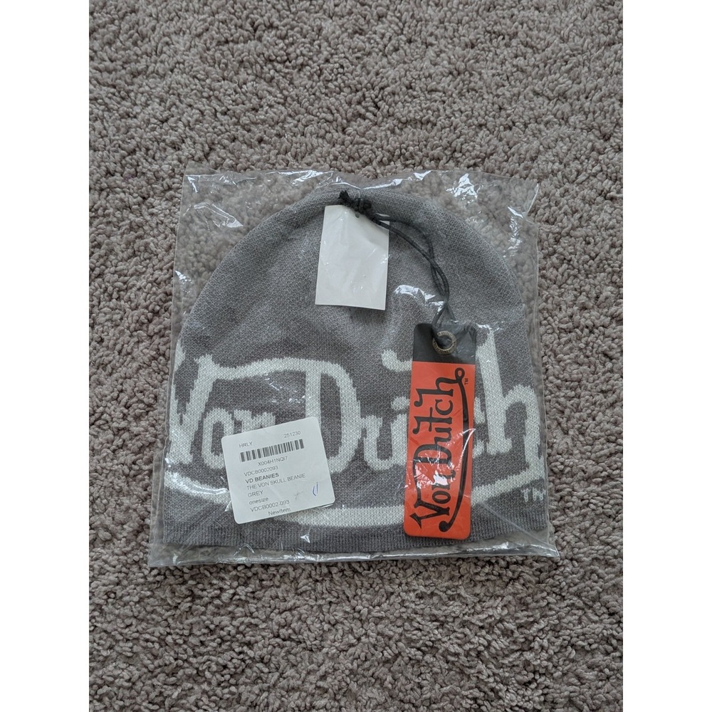 Von Dutch Beanie Gray Knit Skull Cap One Size NWT Streetwear Y2K Gorpcore